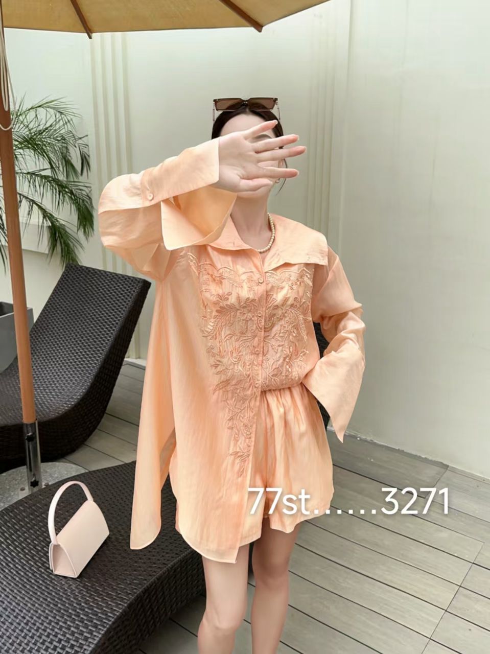 Oversized Fit Embroidered Buttons Shirt & Shorts Coord Set