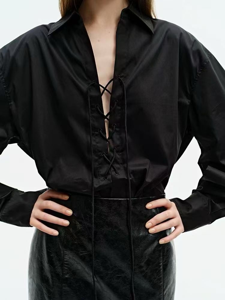 Oversized Fit Criss cross Front Lace up shirt dress