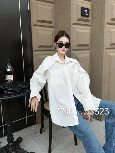 Oversized Fit Shirt Dress with Pockets