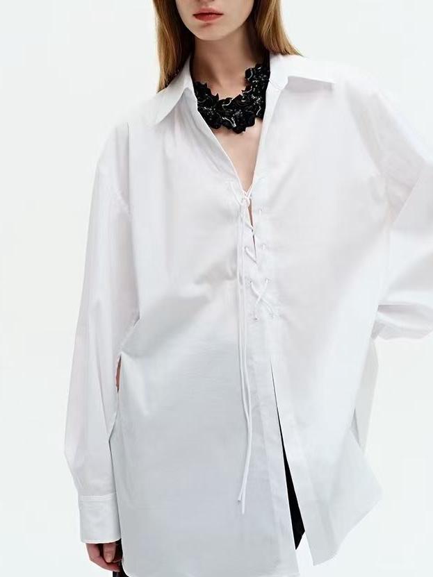 Oversized Fit Criss cross Front Lace up shirt dress