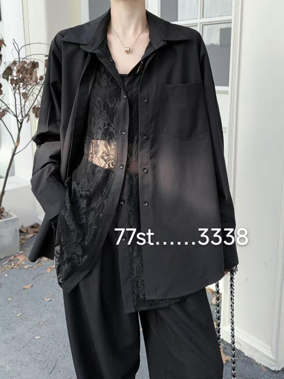 Oversized Fit Shirt with Attached Lace