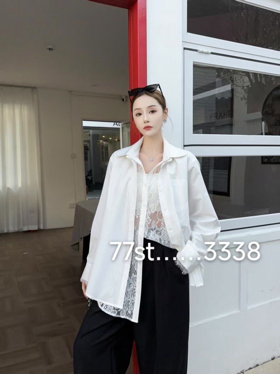 Oversized Fit Shirt with Attached Lace