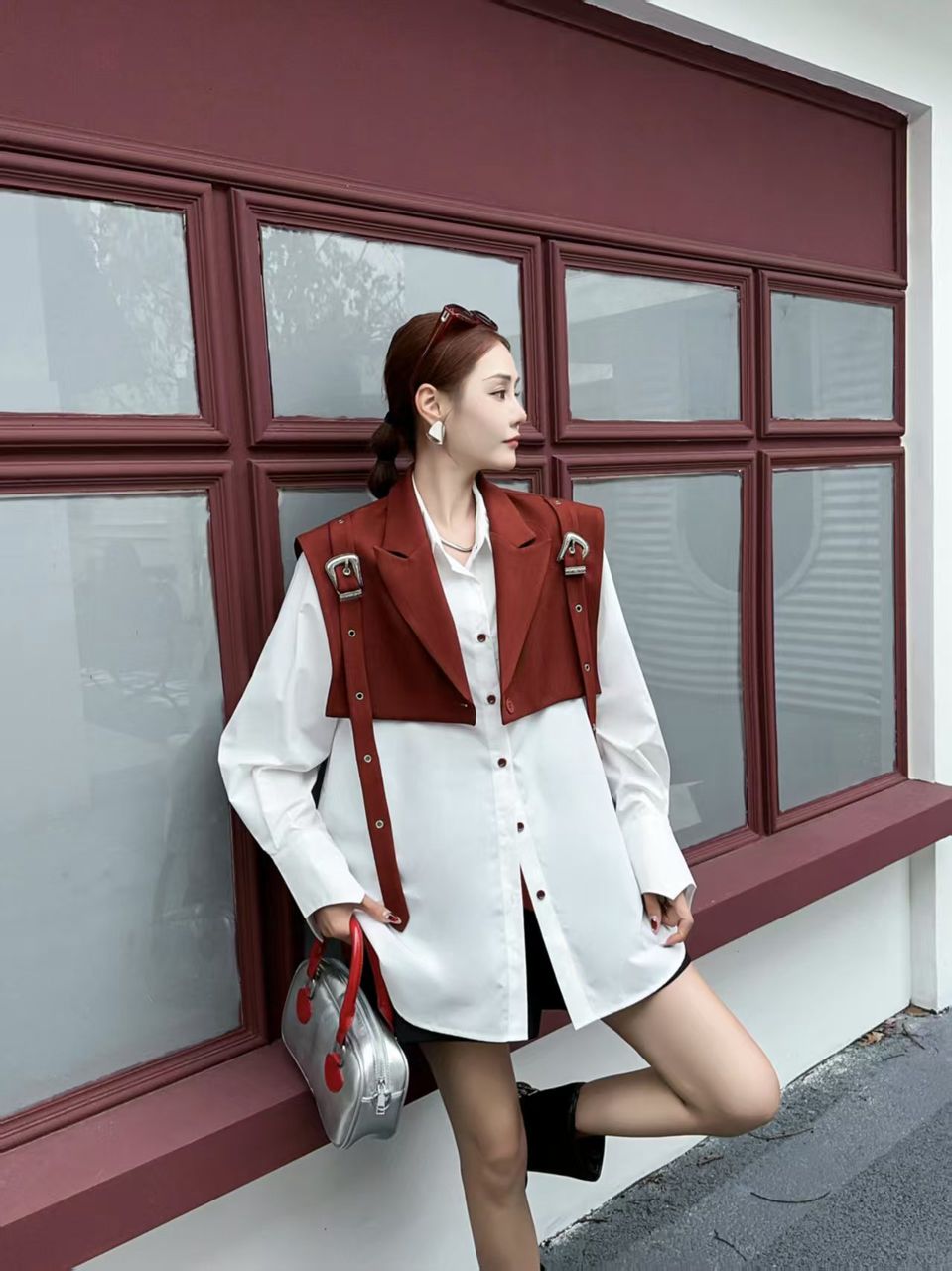 Oversized fit Shirt Dress with Detachable Crop Jacket