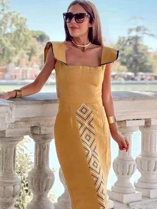 Shoulder Strap Maxi Printed Dress