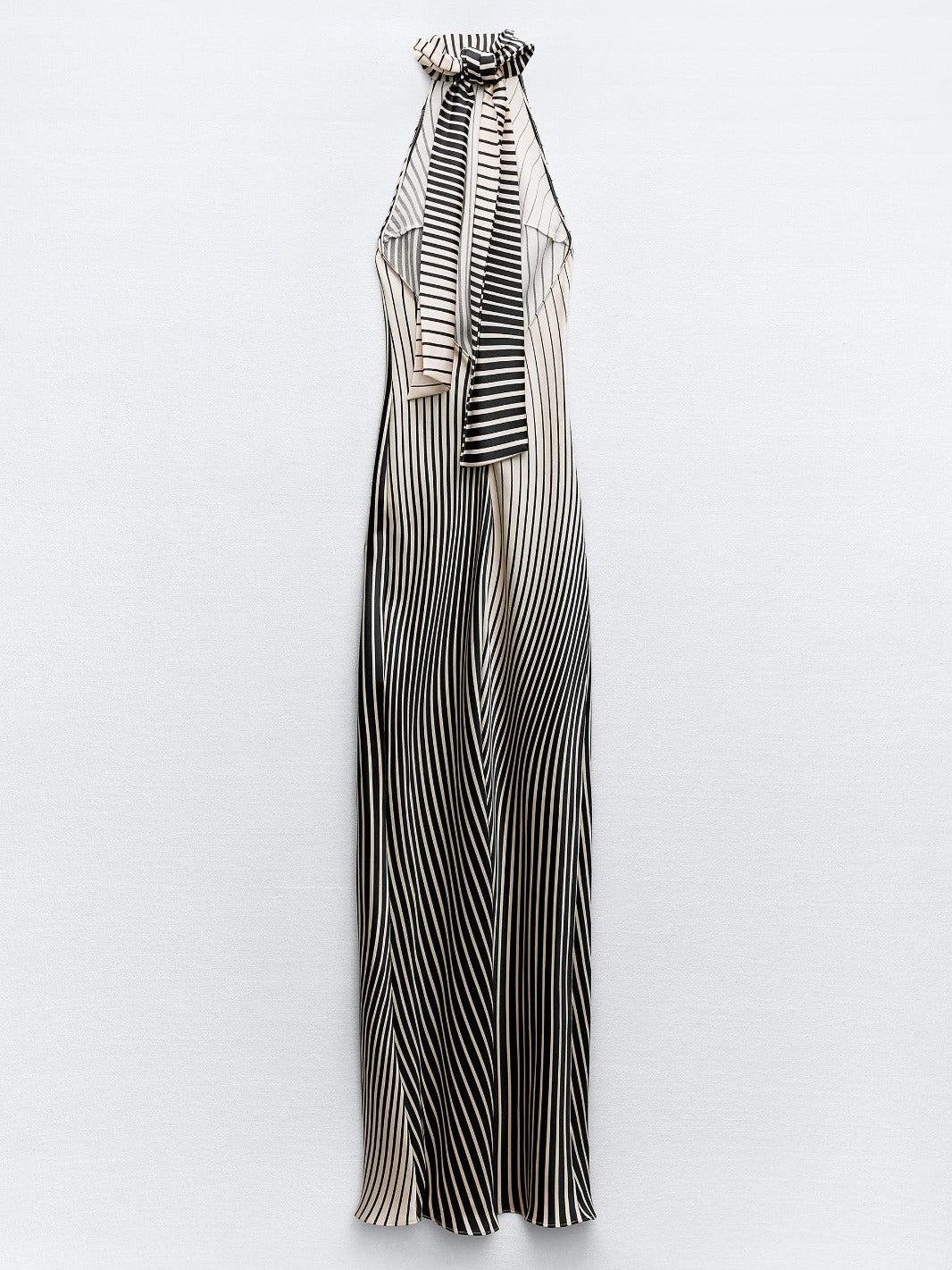 Halterneck Stripe Maxi Knotted Dress