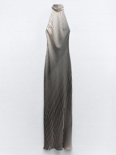 Halterneck Stripe Maxi Knotted Dress
