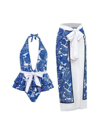 Halterneck Bikini Tied & Split Skirt Coord Set