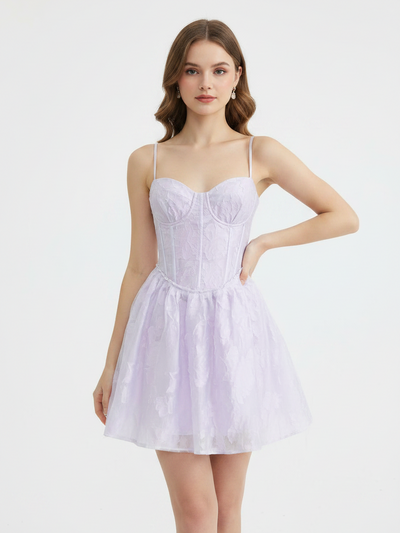 Jacquard boning corset flare short dress in lavender by EXCLUSIVES