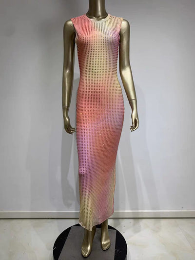 See Through Rhinestone Midi Dress