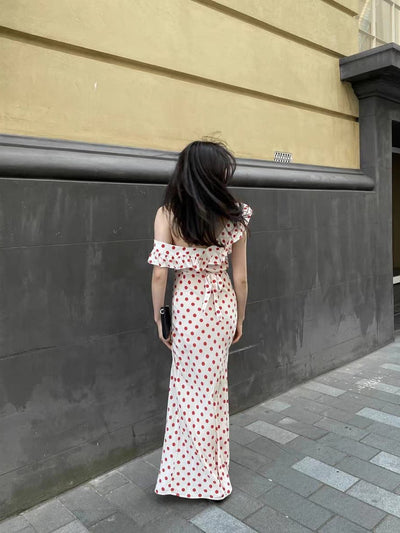 Polka Dot Ruffle Tie Back Midi Dress