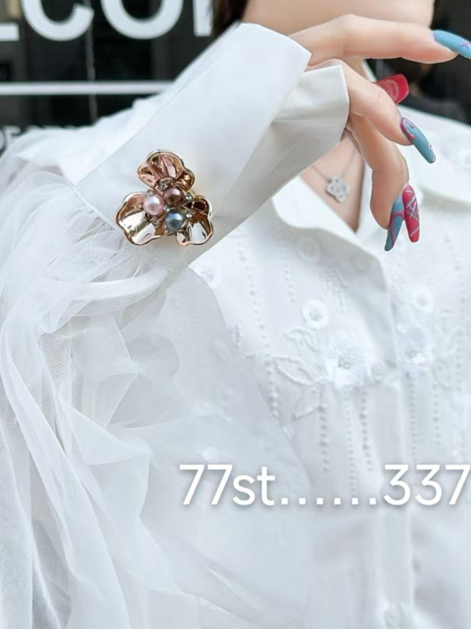 Embroidered Beads Oversized Fit Shirt Dress with Net Bell Sleeves