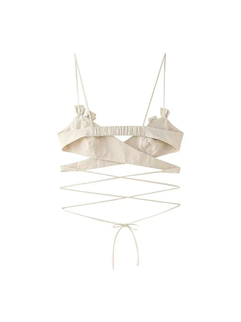 Crema Flower Applique Camisole Tied Backless Tank Top