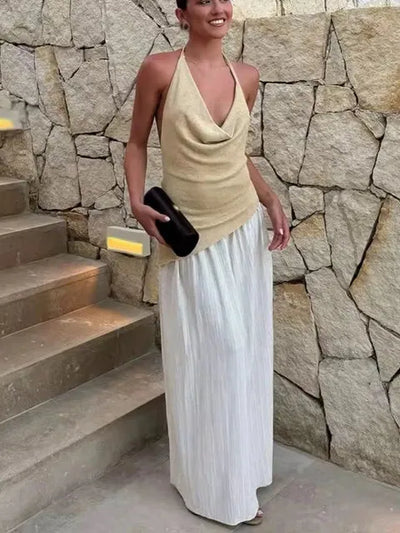 Sahara Drape Two‑Tone Maxi Dress