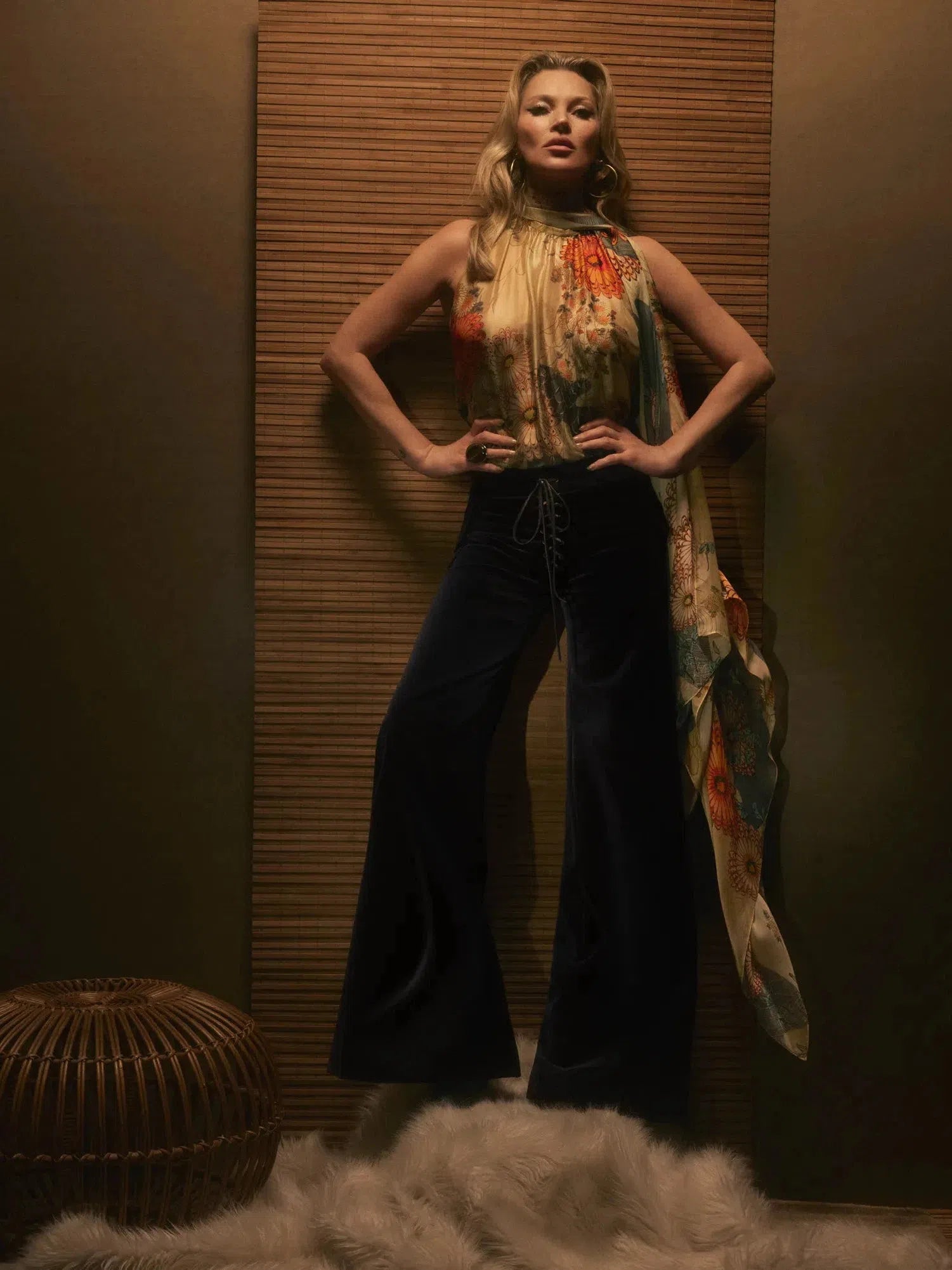 Floral Print Backless Top With Scarf