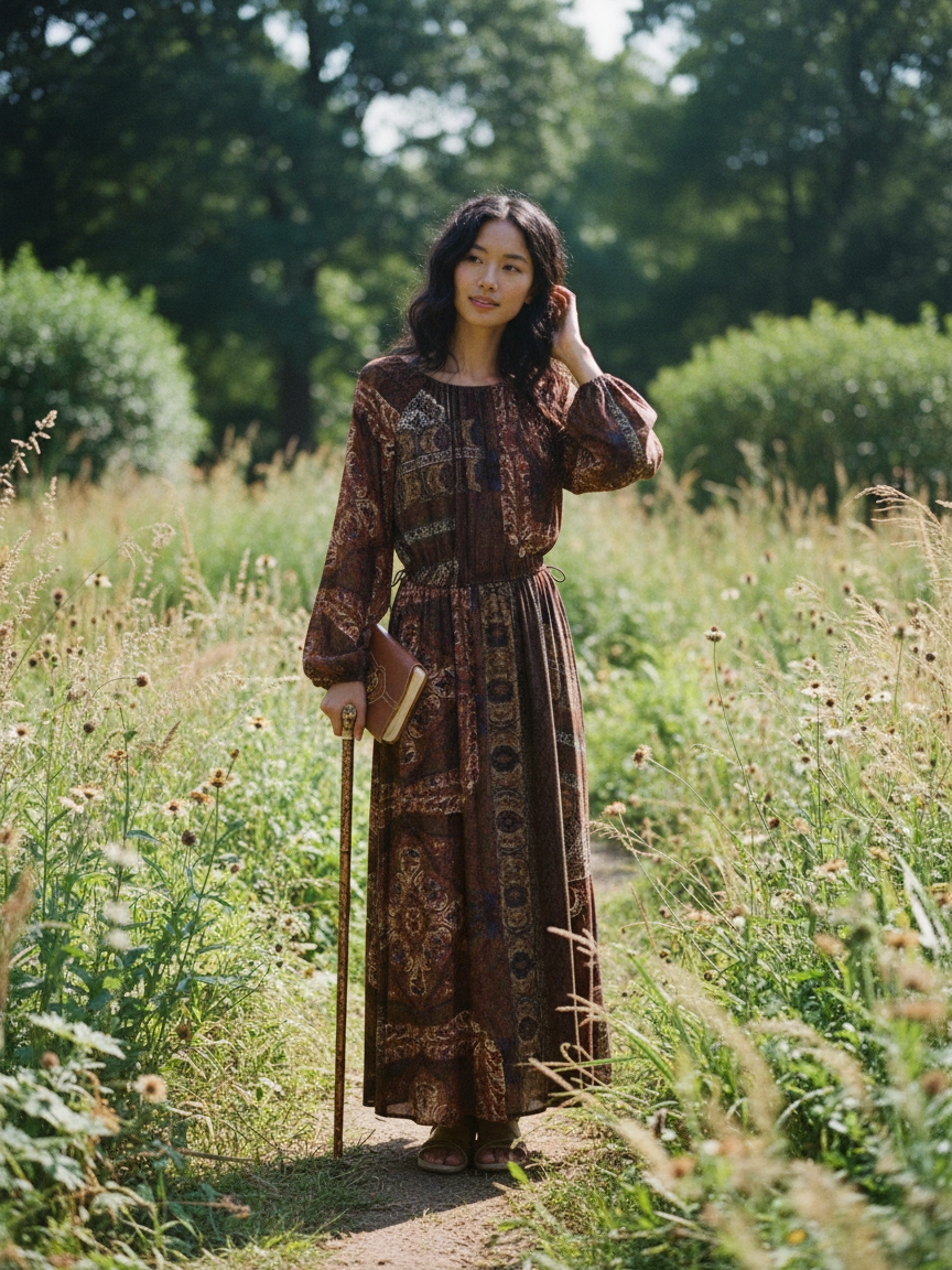 Floral Print Round Neck Lace Up Maxi Dress