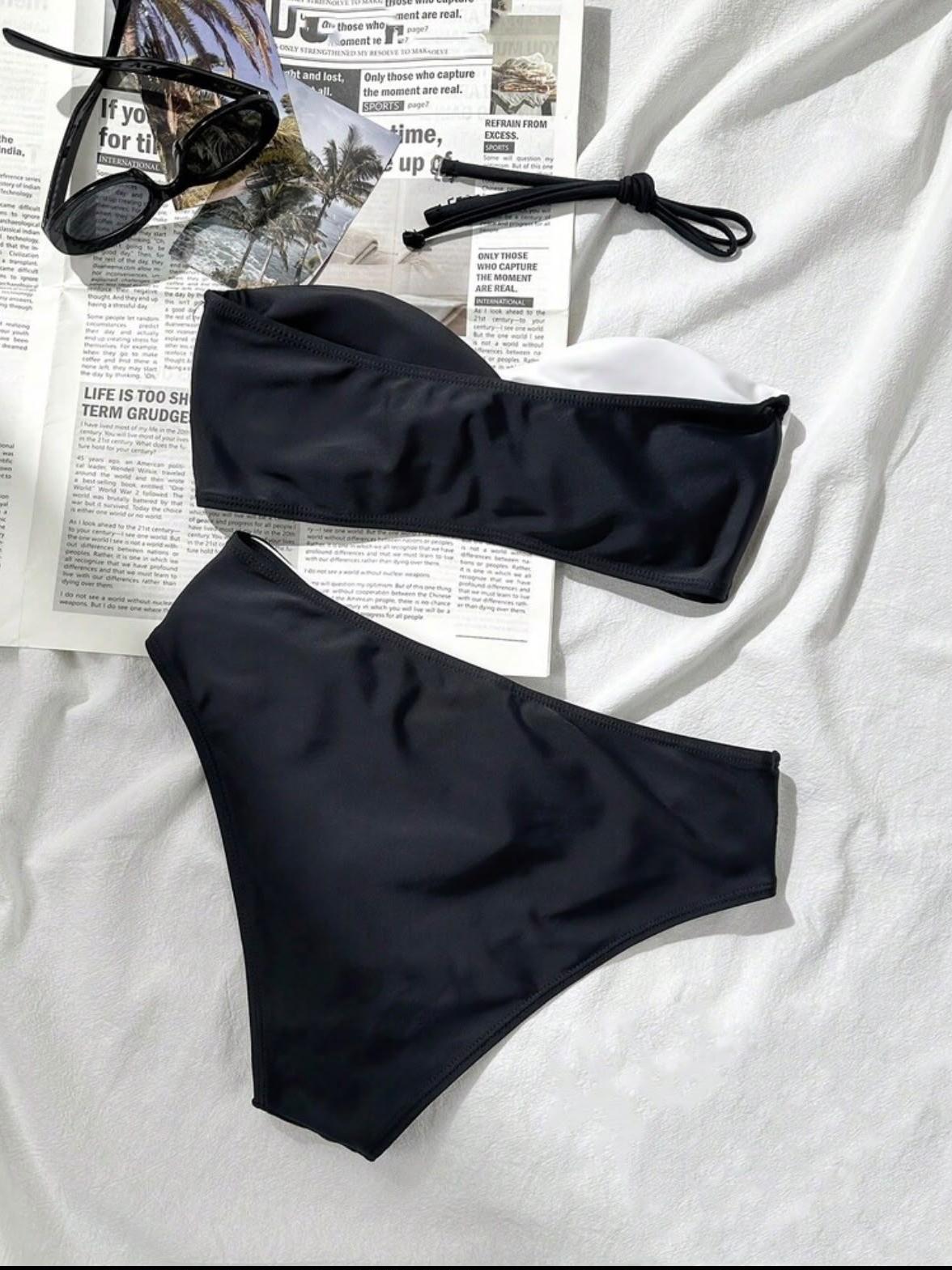 Monochrome Muse Twist Bikini Swimsuit Set by Swimwears, black two-piece classic bikini on sale
