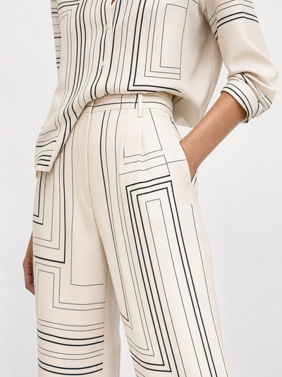 Serene Striped Lvory Grid Co-ord Set in ivory with black geometric grid stripes