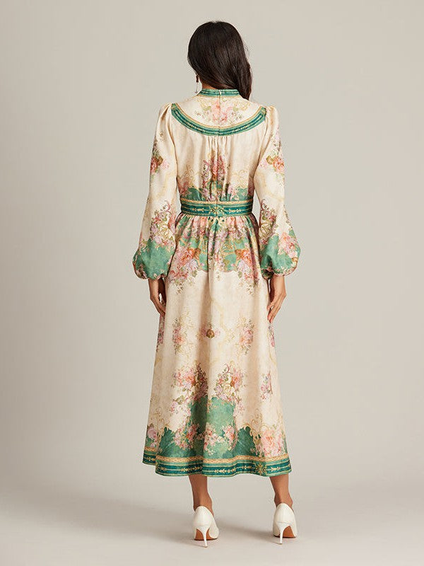 Floral Print V Neck Maxi Dress