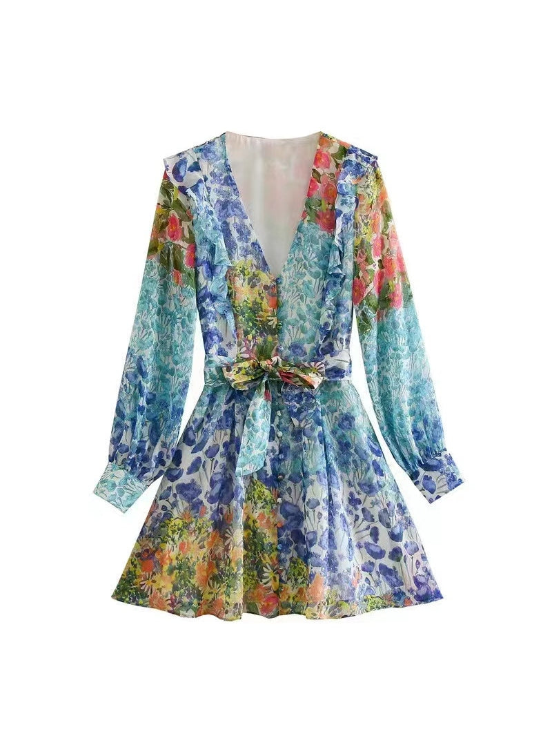 Floral Print Dress With belt
