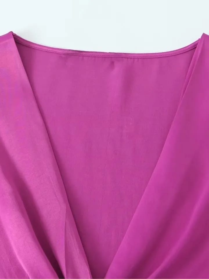 Pink Satin V Neck Top