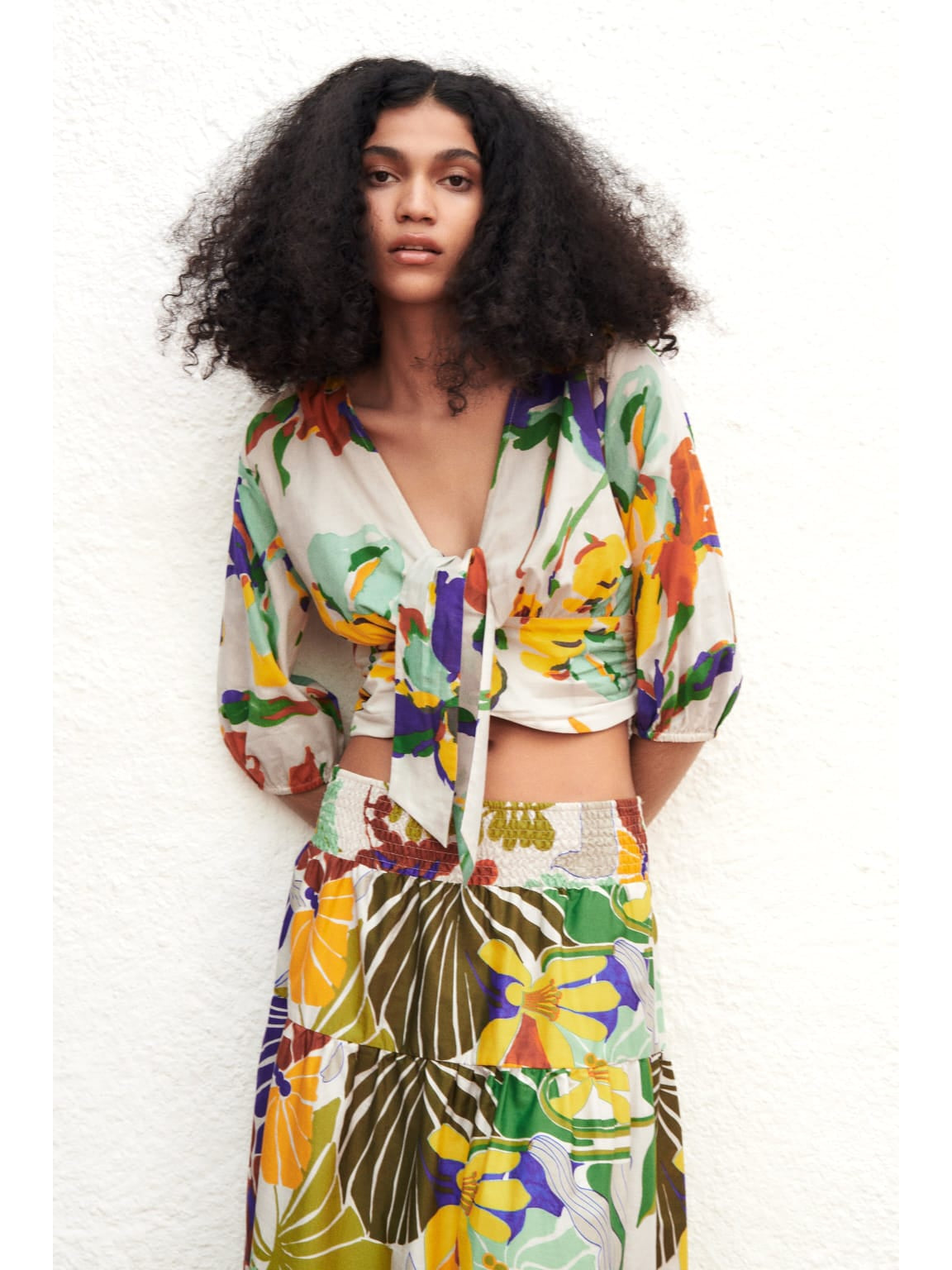 Tropical Print Knotted Top & Skirt Coord Set