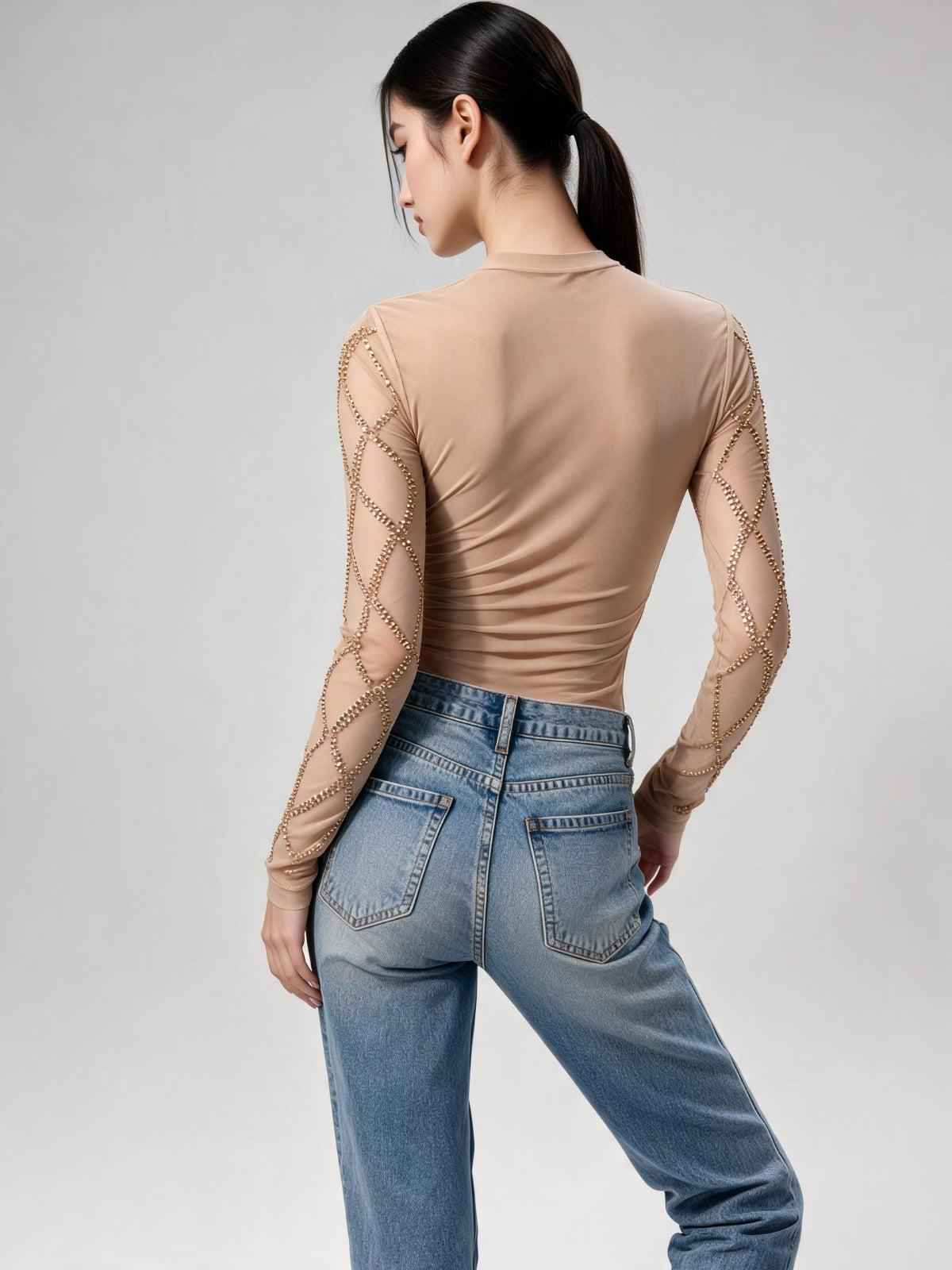Golden Mesh Rhinestone Bodysuit