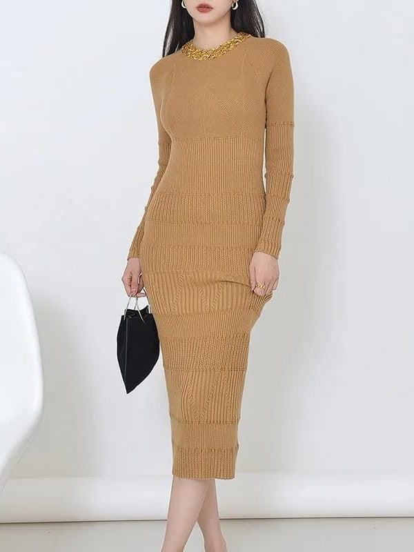 Print Golden Beaded Dress