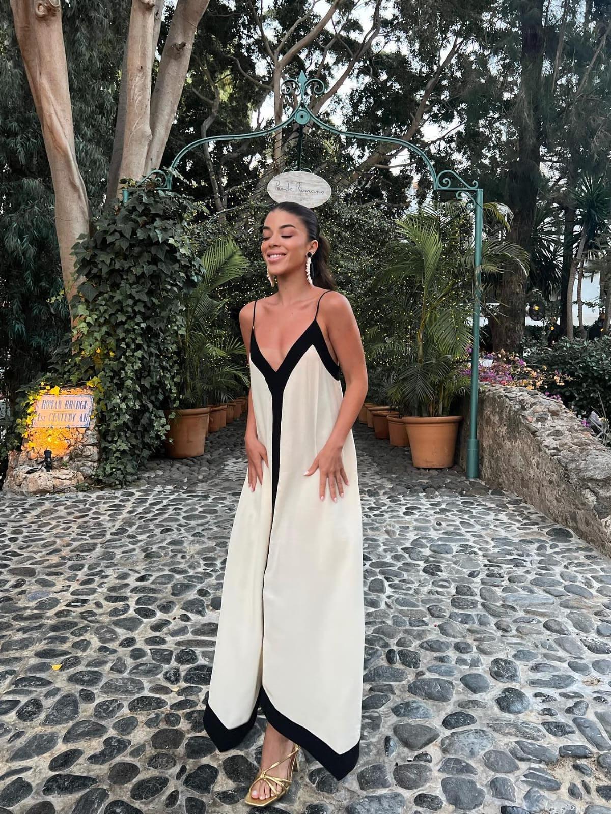 V Neck Asymmetric Cotton Maxi Dress