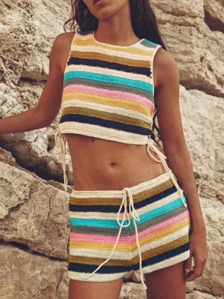 Knitted Crochet Top & Shorts Coord Set