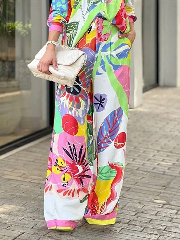 Printed Top & Pants Coord Set