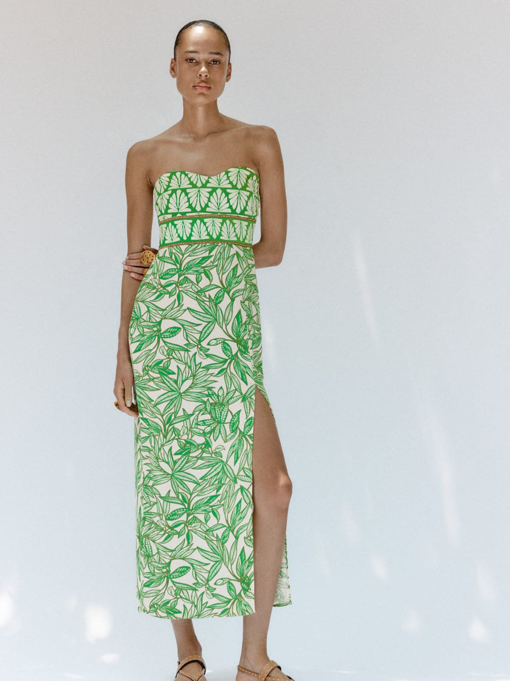 Linen Printed Tube Dress with Slit