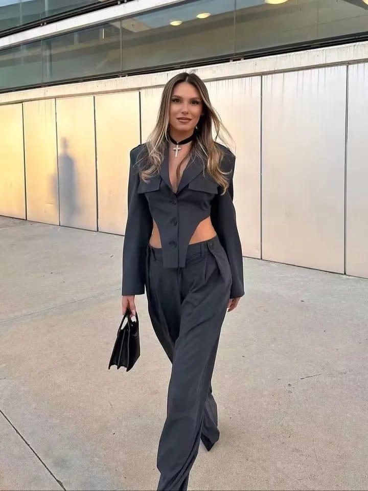 Bodysuit Style Blazer & Wide Leg Pants Coord Set