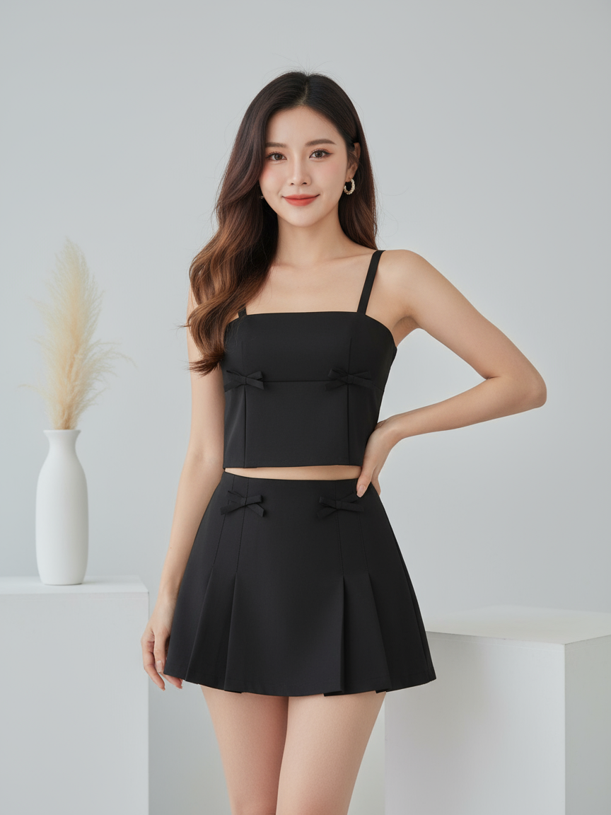 Bow Applique Camisole Top & Pleated Skort Coord Set