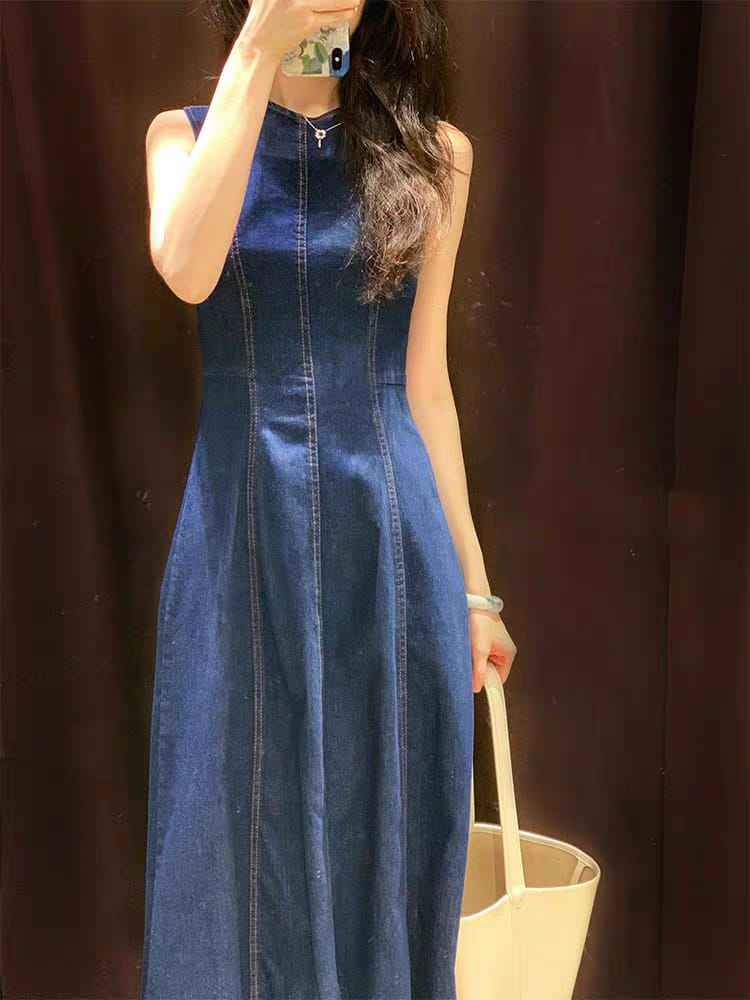 Indigo Sculpt Sleeveless Denim Maxi Dress