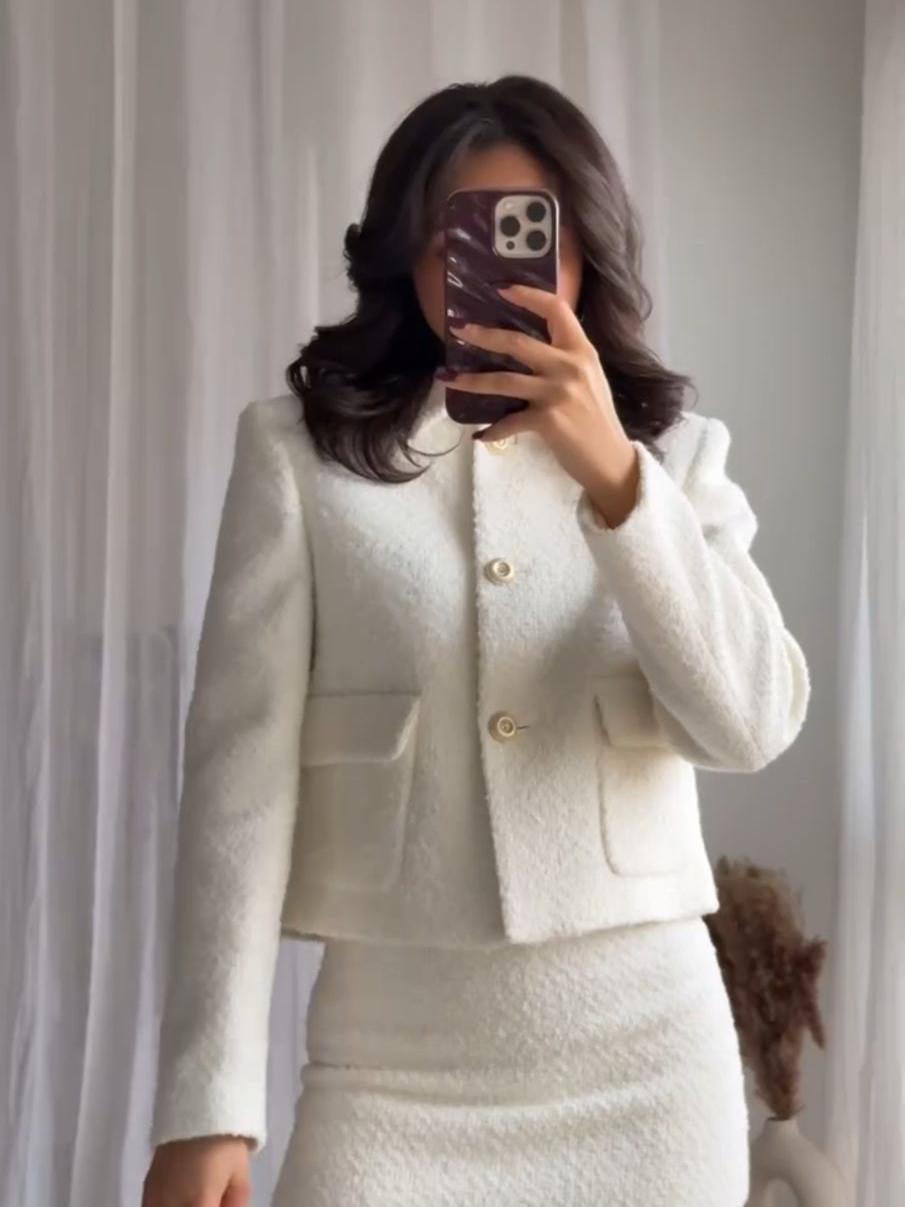 Tweed Crop Blazer & Skirt Coord Set