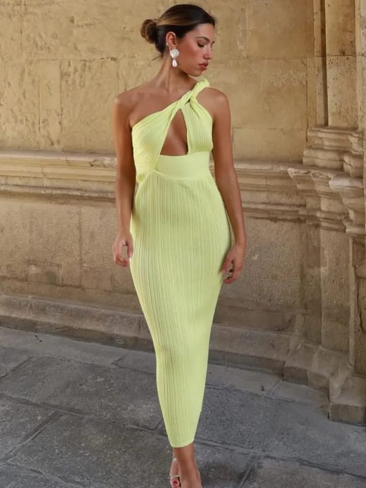 Green One Shoulder Asymmetric Dress