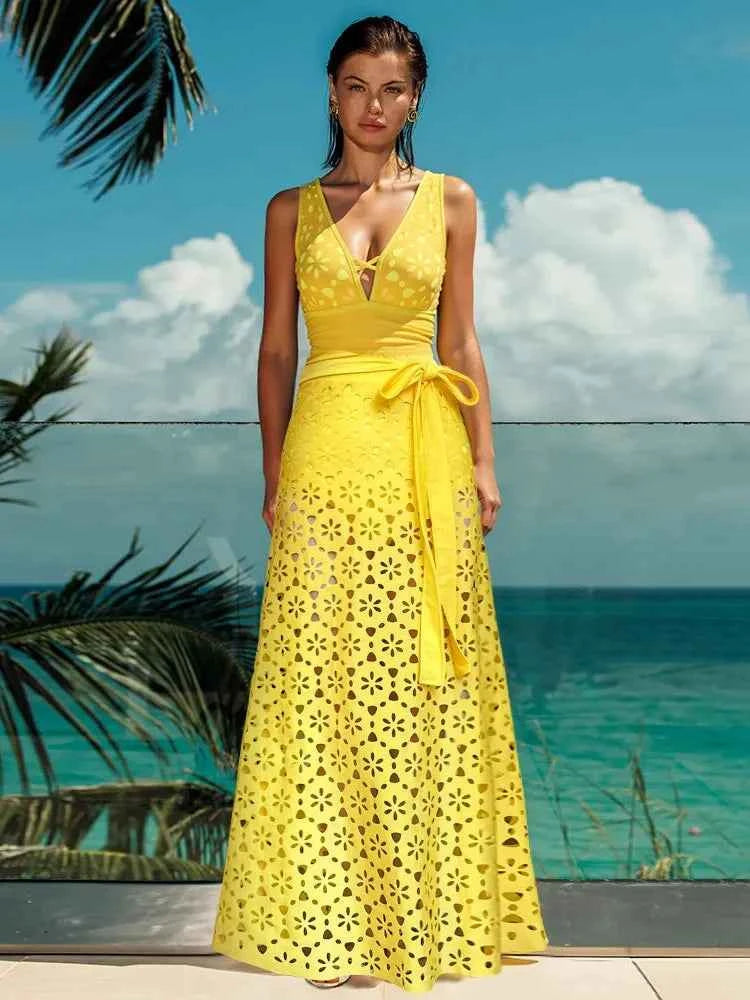 Daisy Cutwork Swimsuit & Wrap Skirt Set