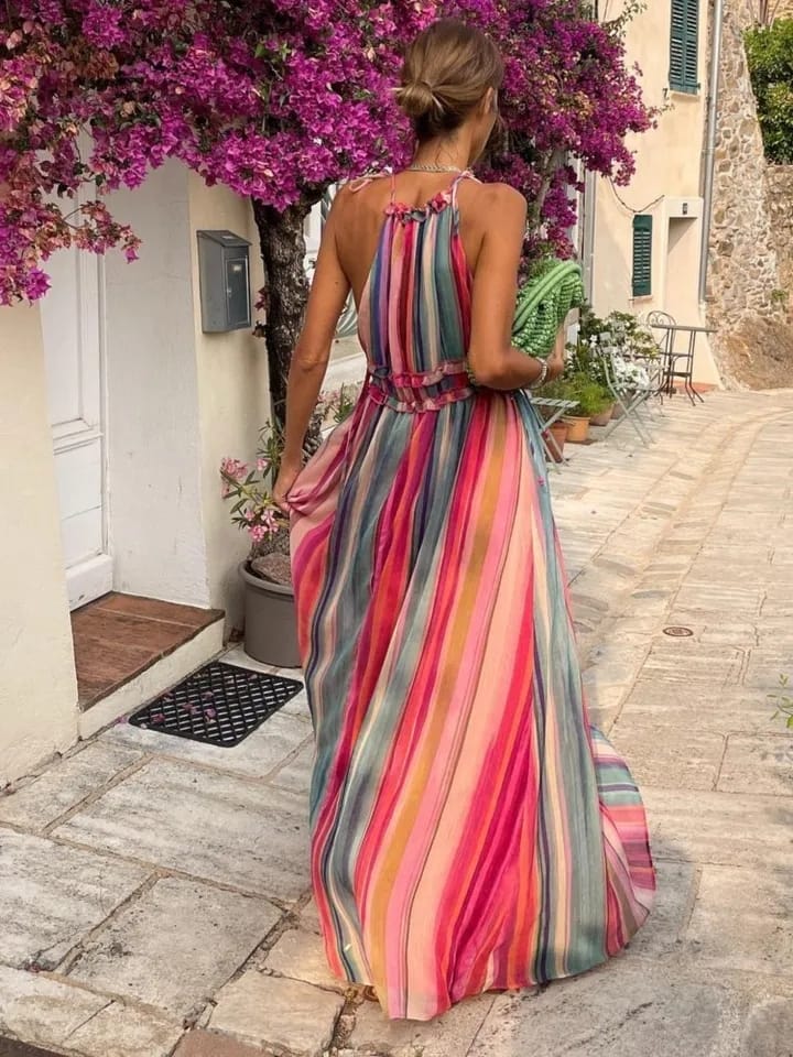 Tie Dye Print Halter Neck Maxi Dress