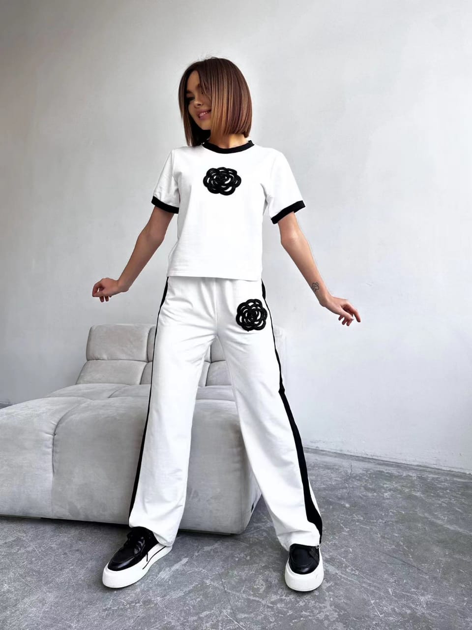 Print Flower Patch Top & Pants Coord Set