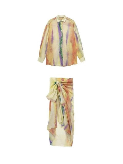 Tie & Dye Cotton Shirt & Skirts Coord Set