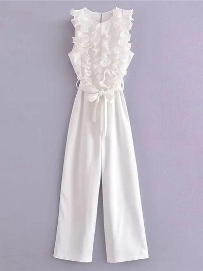Ruffle Sleeveless Jumpsuit with Belt
