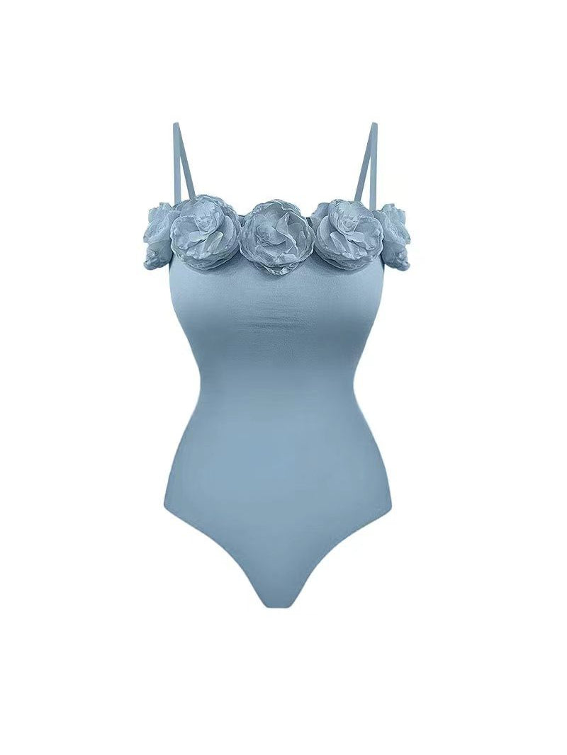 3D Flower Applique Bikini Swimsuit Bodysuit
