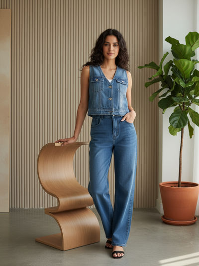 Denim Vest Top & Pants coord Set
