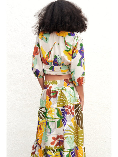 Tropical Print Knotted Top & Skirt Coord Set