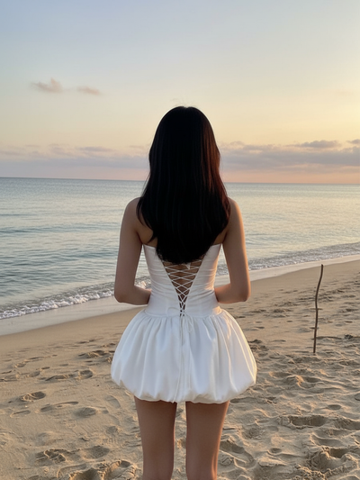 Halterneck Lace up Backless Bud Dress