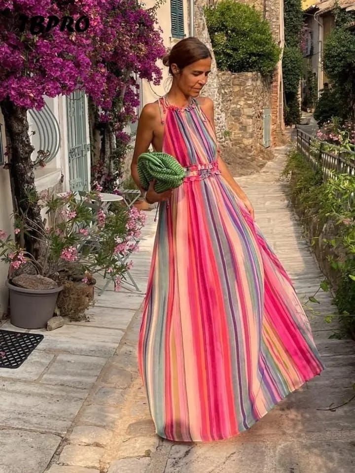 Tie Dye Print Halter Neck Maxi Dress