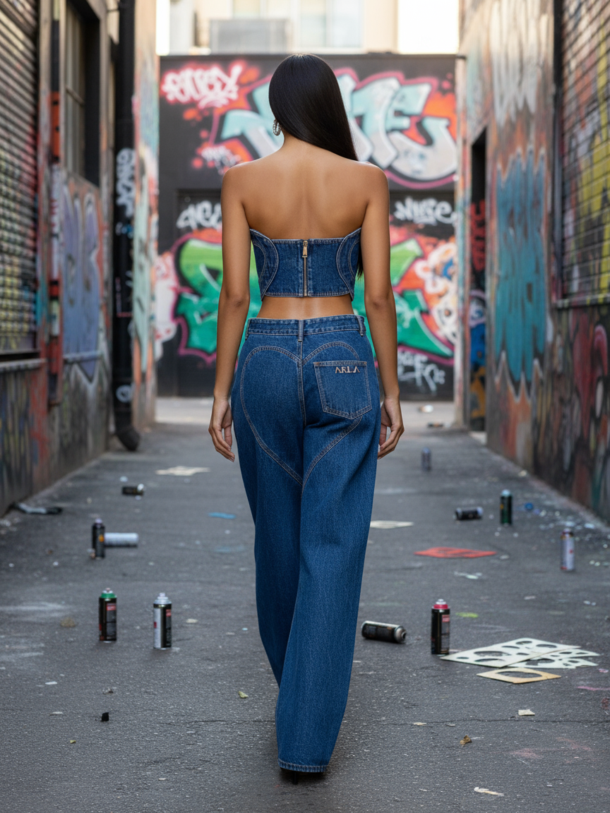 Heart Shape Denim Strapless Bustier Tube Top