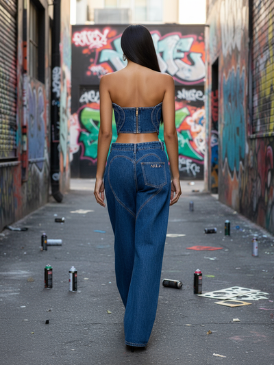 Heart Shape Denim Strapless Bustier Tube Top