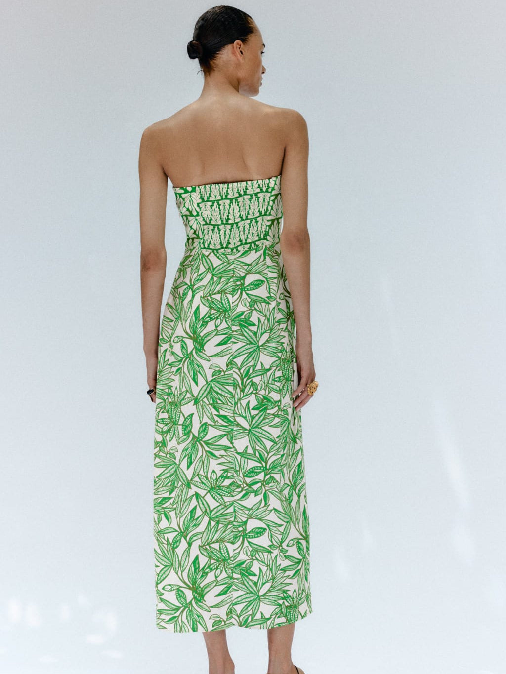 Linen Printed Tube Dress with Slit