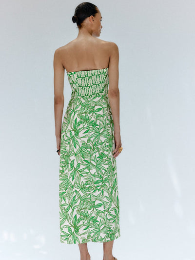 Linen Printed Tube Dress with Slit